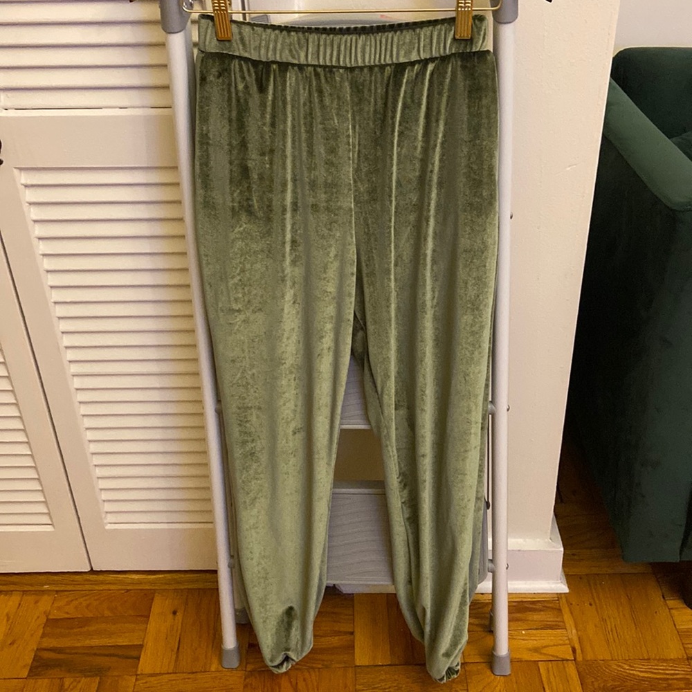 Velvet olive green jogger pants